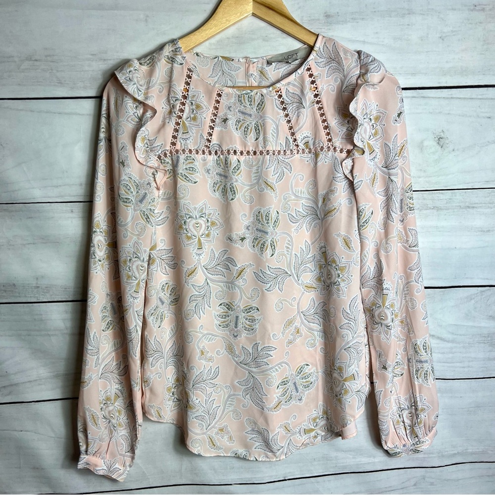LAST CHANCE / DONATING Loft Floral Ruffle Long Sleeve Top Sz. XS